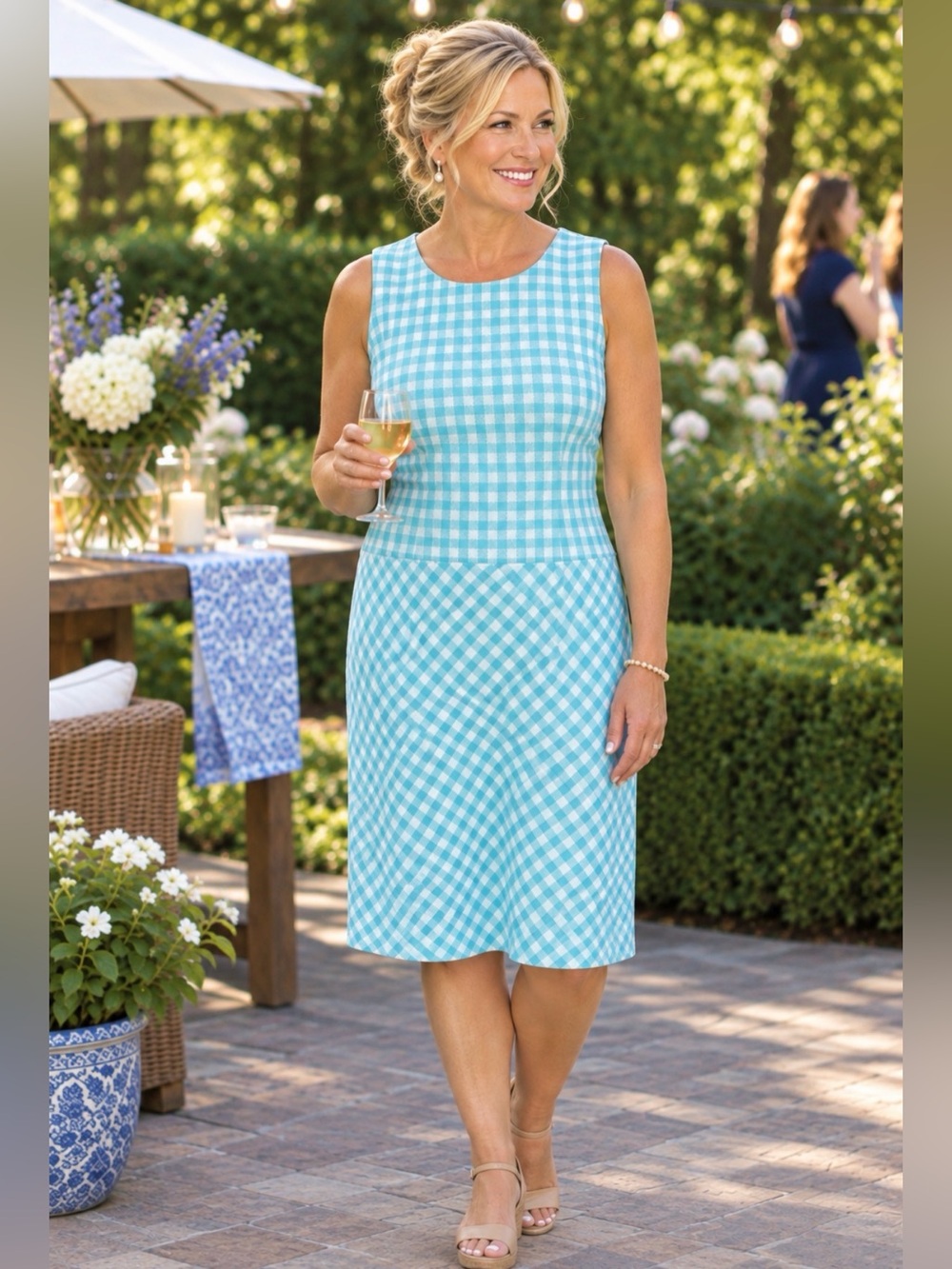 Ann Taylor Aqua Gingham Sleeveless One-Piece Dress Size 14 New with tags